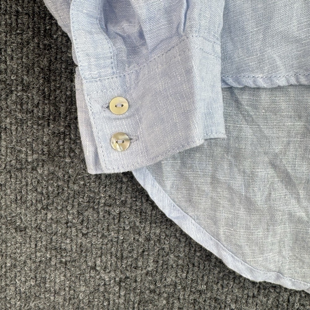 Sigrid Olsen Linen Button Up Shirt Womens M Blue Tucked Tail Hem Long Sleeve - Picture 5 of 10